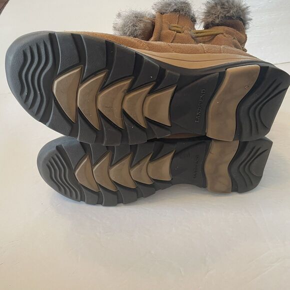 Lands' End Brown Suede Leather Faux Fur Winter Ankle Boots Womens 7.5B Moccasin - Picture 10 of 13